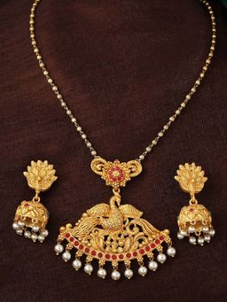 Estele - Gold Plated Peacock Designer Necklace set with Pearls for Women